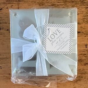 Kate Aspen “LOVE” Glass Coasters Set of 4 - Frosted NWT
